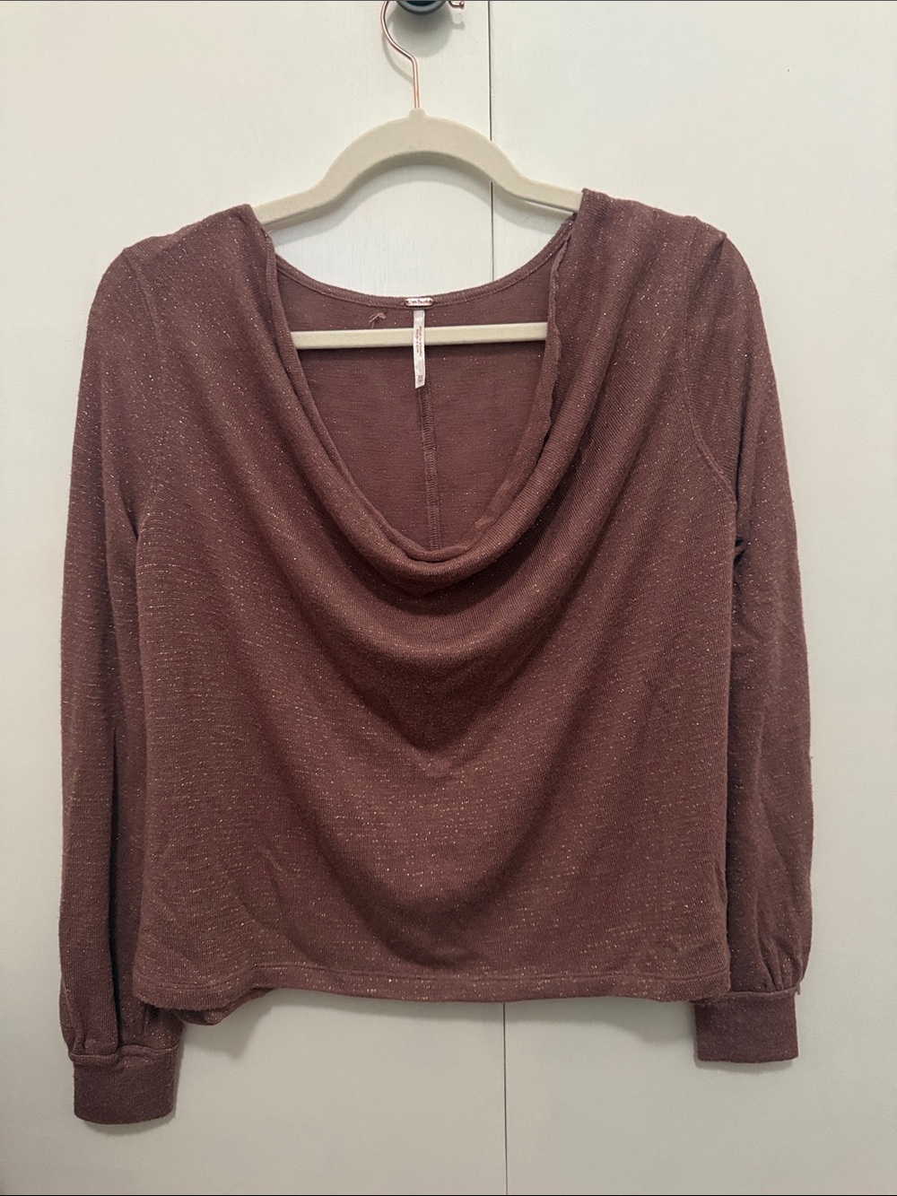 Free People Palmers Shimmer Long Sleeve in Mauve with Gold Sparkles, Size XS